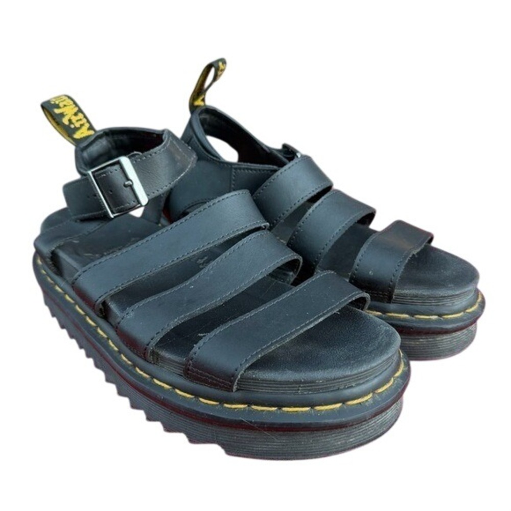 Dr. Martens Blaire Black Hydro Leather Platform Gladiator Sandals US 7 L NJ004